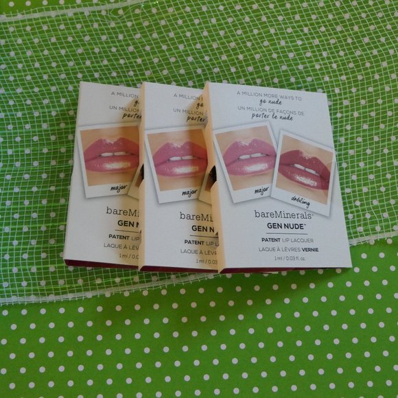 bareMinerals Lip Gloss Dahling Gen Nude Patent Lip Lacquer -Set of 3 Sample Size - Picture 1 of 6